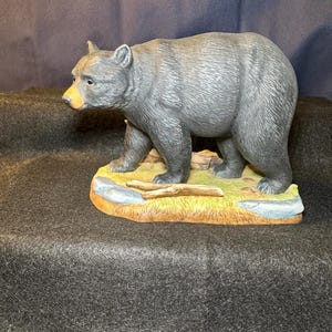Black Bear, Porcelain Black Bear Figurine with Base, Vintage Black Bear Figurine, Black Bear by Andrea Sadek with Wood Stand.