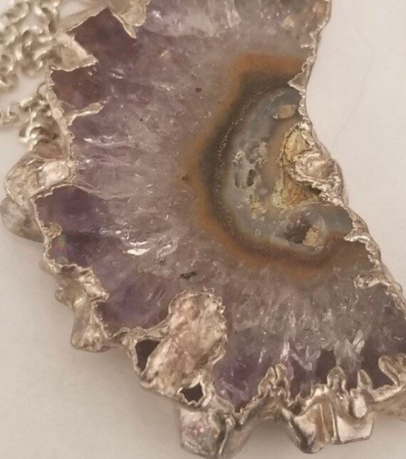 Unique Rough Cut Amethyst Slice Silver Dipped on … - image 6
