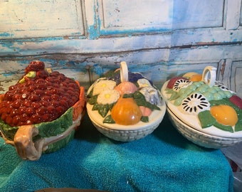 Vintage Fruit Lidded Serving Bowls - Choice of Three