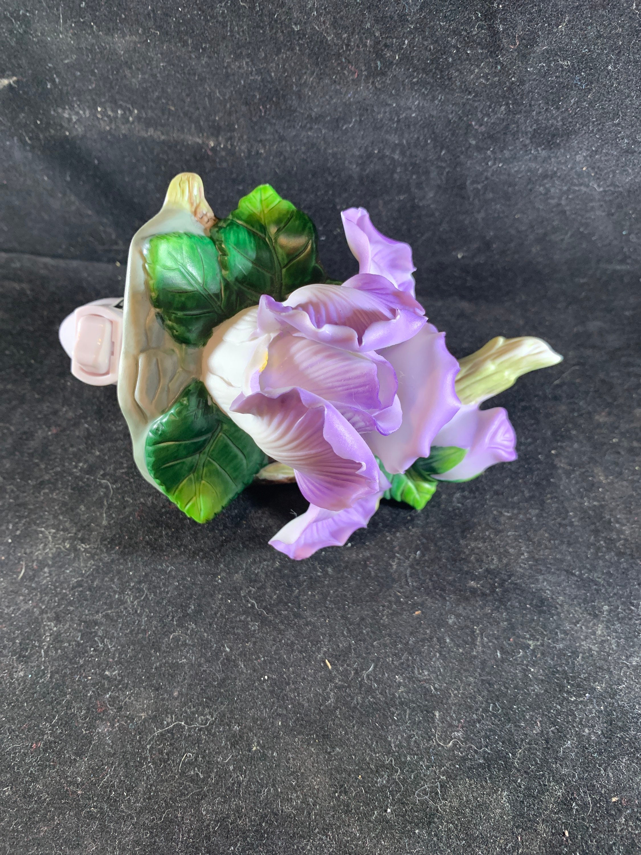 veilleuses vintage en porcelaine peintes à la main, fine, iris violet, rose et avec veilleuse papillon nouvelle ampoule
