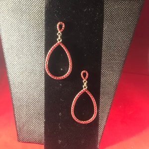 Gold Tone Red Beaded Earrings