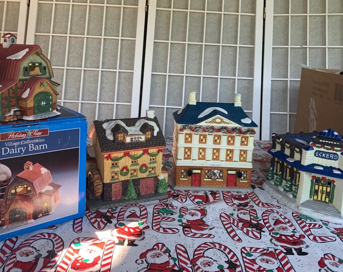 Christmas Village Pieces Lighted Vintage Christmas Town Pieces Etsy