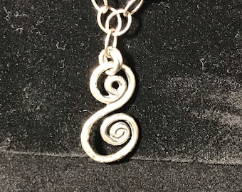Swirled Sterling Silver Charm Necklace - 18 inch Chain