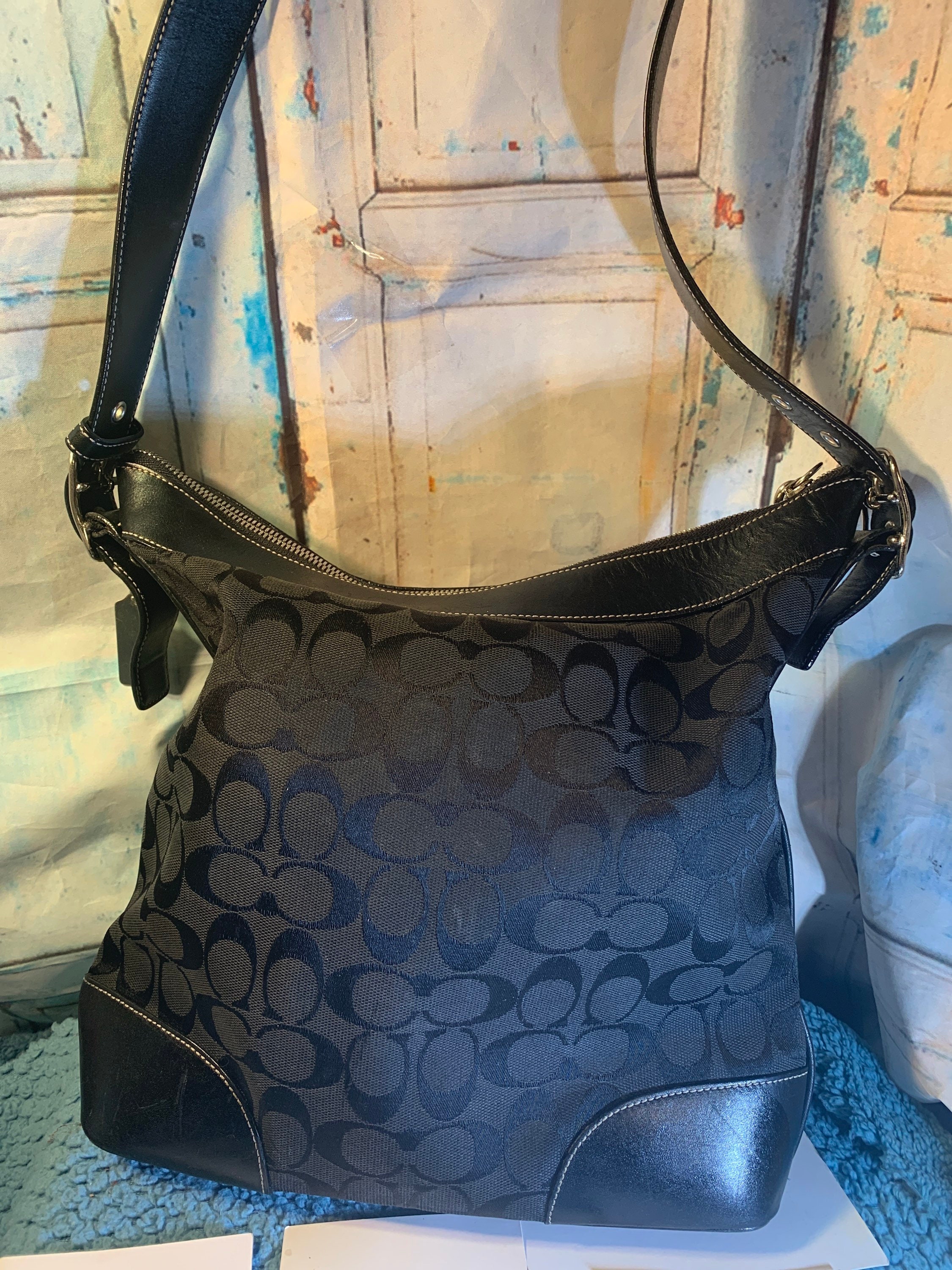 COACH Sierra Domed Satchel Handbag POWDER BLUE Leather Large EUC