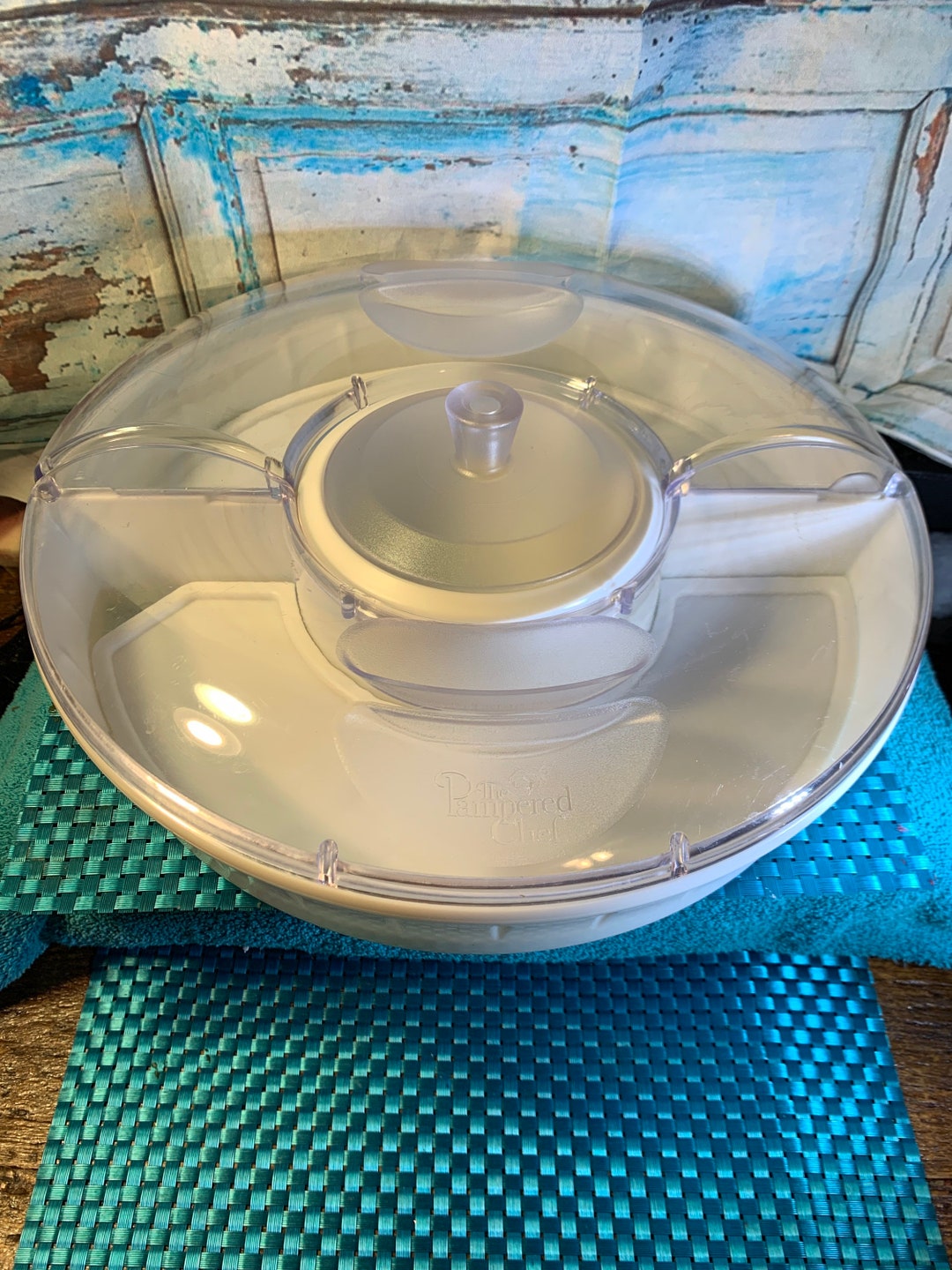 Pampered Chef Lidded Cooling Divided Platter Unique Serving Etsy