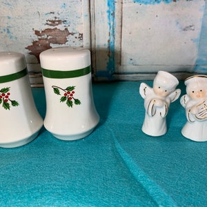 Christmas Ceramic Vintage Salt and Pepper Shakers Your Choice of 2 Beautiful Options in Excellent Condition! Angel or Holly Shaker Sets
