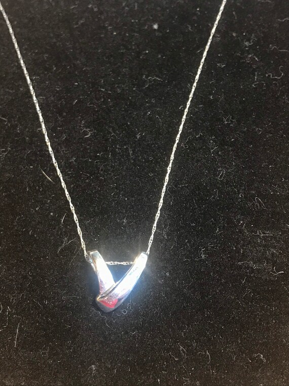 Solid sterling silver V shaped pendant on a rope … - image 3