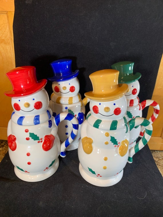Vintage Christmas Snowman Mug with Lid: Holiday Decor