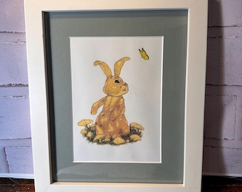 Vintage Framed The Velveteen Rabbit Print, Plush Rabbit with Butterfly, Children’s Nursery Wall Art. Bring Back Your Childhood Memories.
