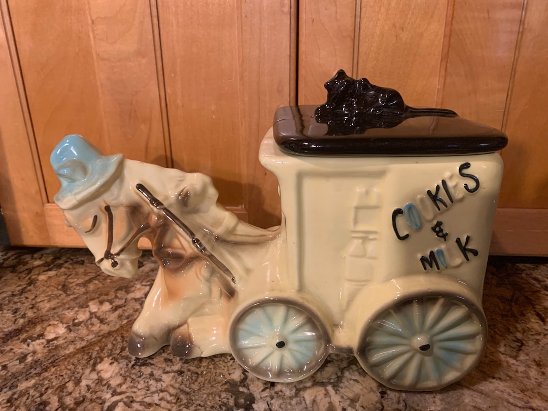 Vintage American Bisque Cookies & Milk Donkey Drawn Cart Cookie Jar