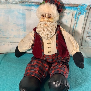 ¡Figura de Papá Noel de peluche con cara de porcelana, coleccionable navideña vintage de Four Star International Trading Company de 1994, en excelentes condiciones!