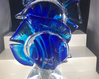 Gorgeous Glass Fish Statue Blue Angel Fish