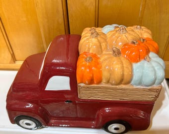 Fall Cookie Jar. Red Truck with Load of Pumpkins. A Must for Farmhouse Decor!!