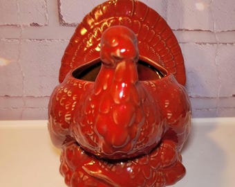Vintage Red Ceramic Turkey Planter /La Dolce Vita or Royal Haeger Thanksgiving Centerpiece / Fall Harvest Decor Bowl / Vase for Fall Flowers
