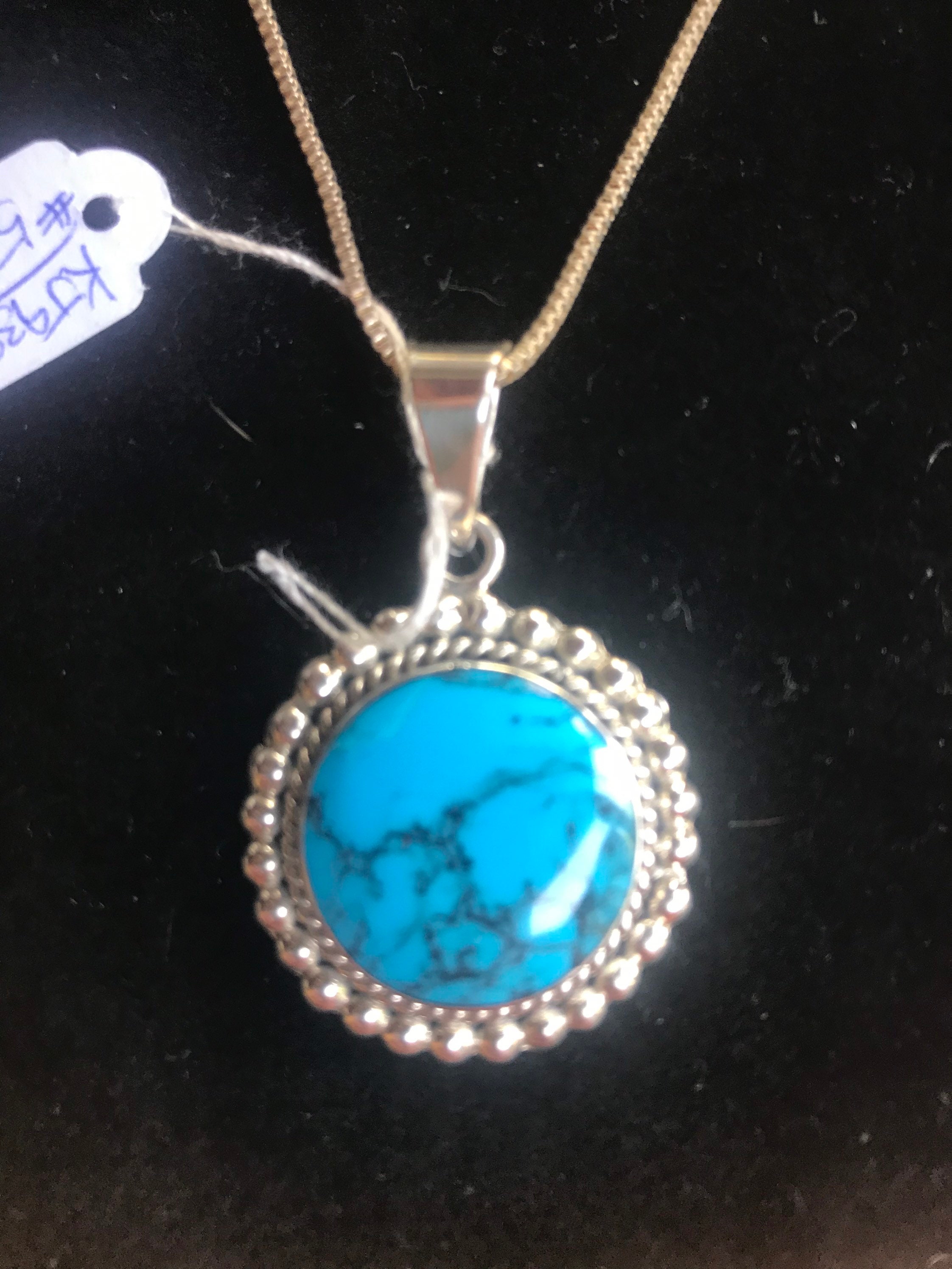 Navajo Sterling Silver and Turquoise Pendant on Sterling Box