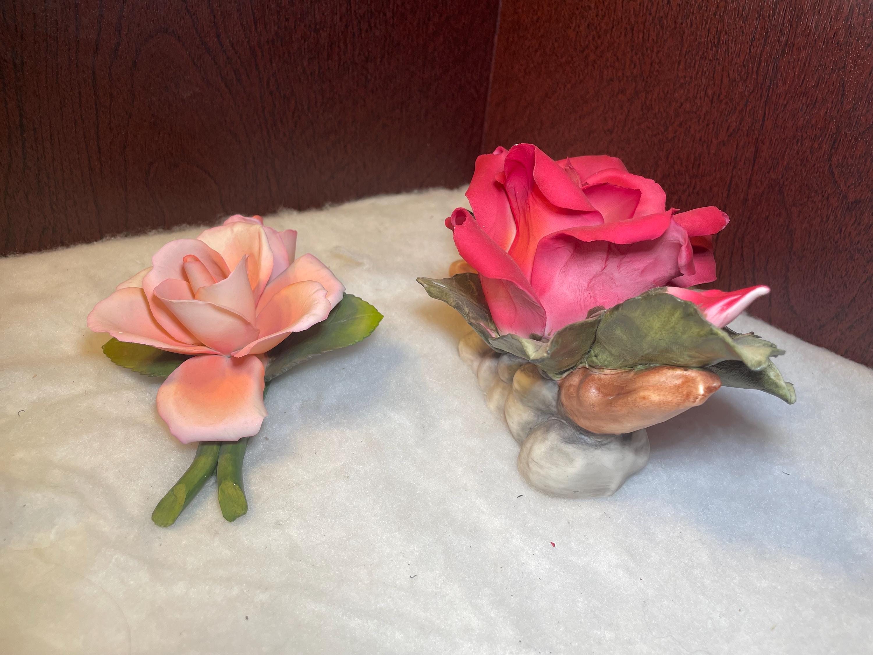 Vintage Dea Capodimonte Handcrafted Porcelain Floral Set - Pink and White New Vintage Italian Capodimonte Vase with Pink Roses - Antiques  main image 4