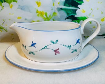 Gravy Boat & Plate Set, Beautiful Floral Gravy Boat and Drip Plate, Savoir Vivre (Knowing How to Live)Gravy Boat, Portofino Blue Gravy Boat.