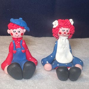 Raggedy Ann and Andy Figurines, Vintage Clay Raggedy Ann and Andy Figurines