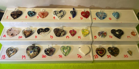 Hand Blown Glass Heart Pendant: Floral Dichromatic Colorful Designs