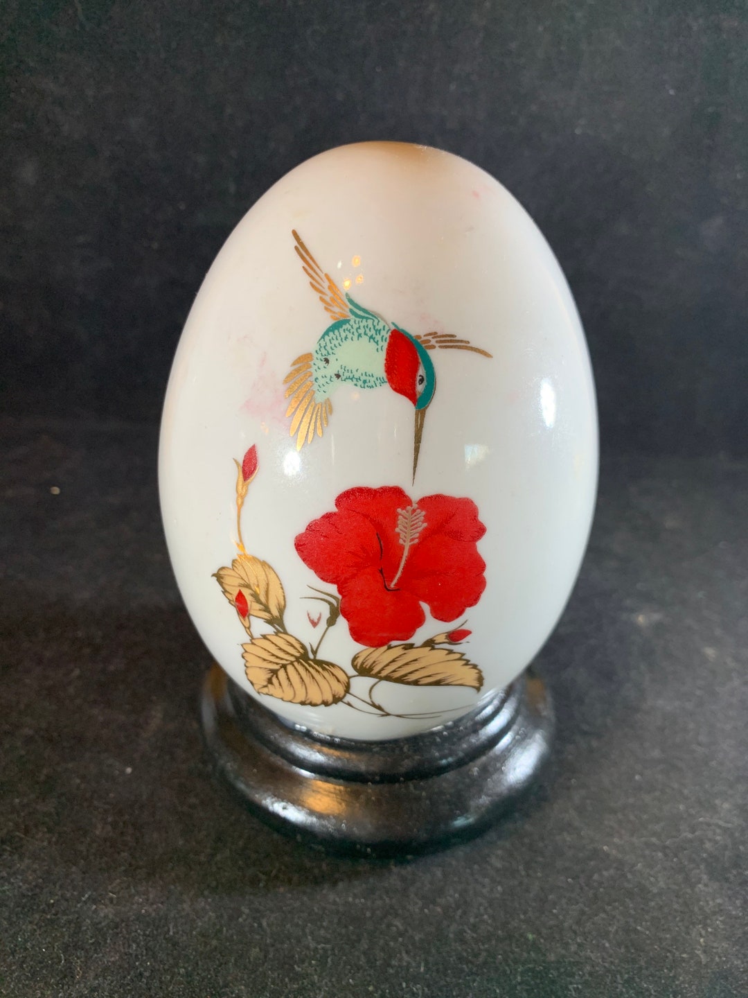 Hand Painted Japanese Ceramic Egg: Hummingbird & Floral Decor - Etsy