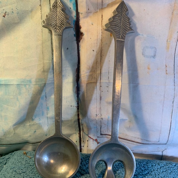 Pewter Christmas Serving Utensil Set Spoon and Spork Vintage Set Made in India EXCELLENT Condition! Rare Set!