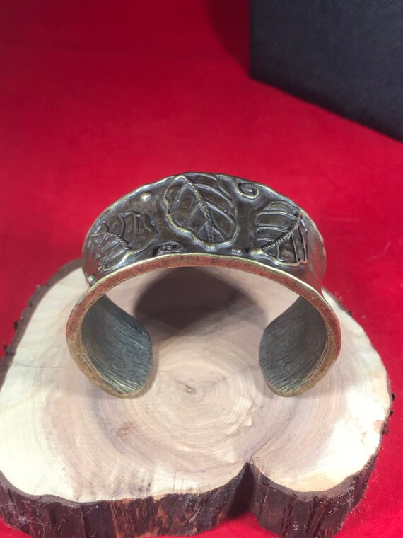 Solid Brass Cuff Bracelet: Leaf Design, Adjustable - image 3