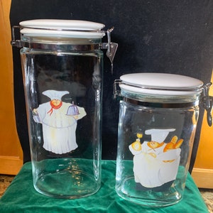 Two Pc. Canister Set Vintage Italian French Chefs EXCELLENT Condition!! Cookie Jars Flour Jars, Sugar Jars, Coffee Jars, Pasta Jars!