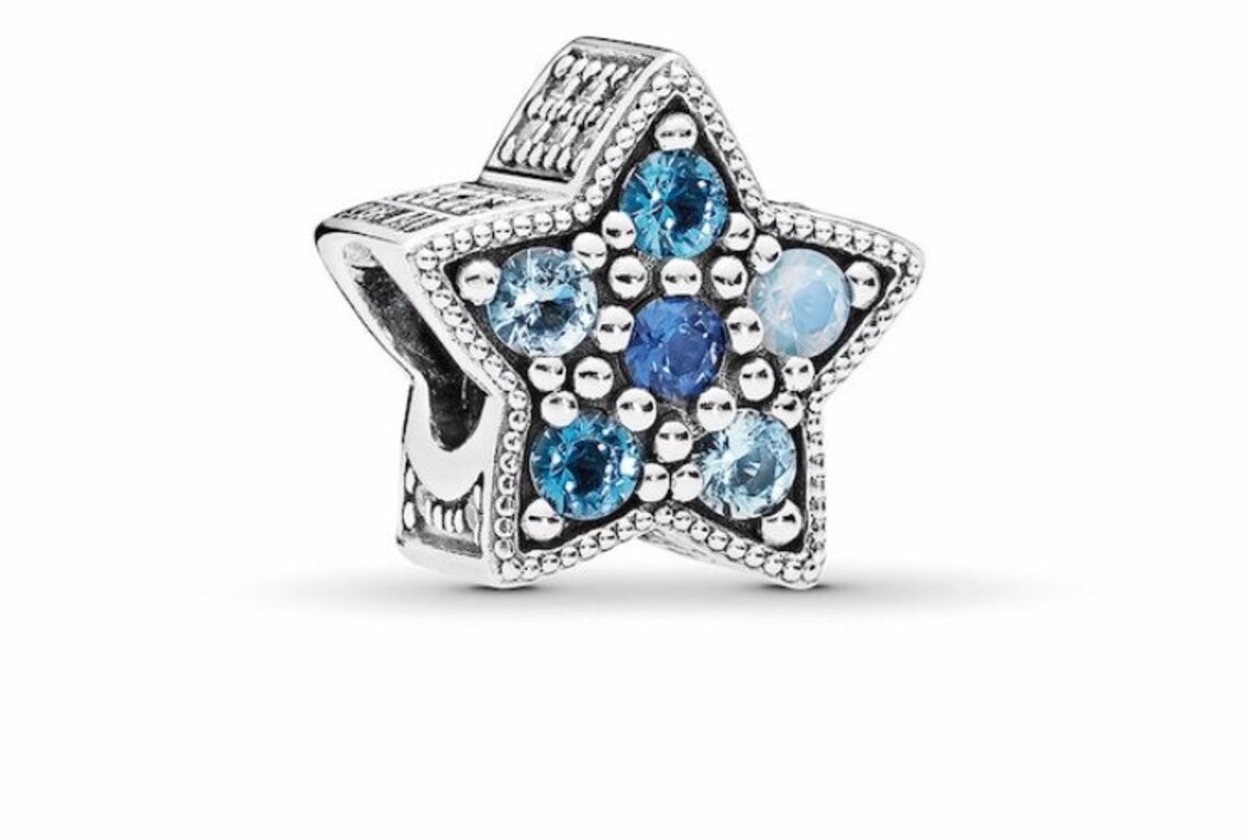 PANDORA Charm Bright Star Sterling Silver and Blue and Clear Etsy