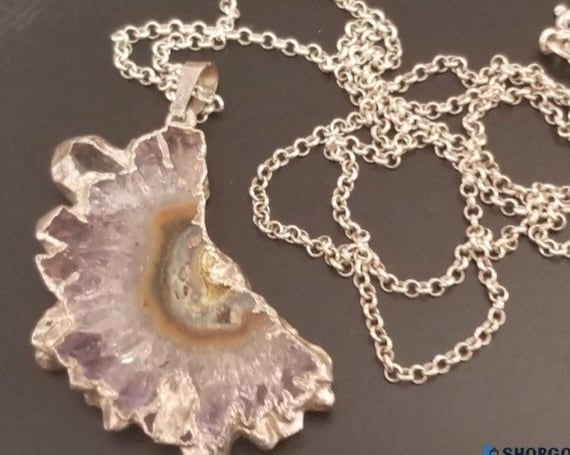 Unique Rough Cut Amethyst Slice Silver Dipped on … - image 1