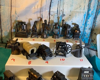 Vintage Die Cast Miniature Pencil Sharpener: Stagecoach, Lantern, Stove, Wagon - Your Choice
