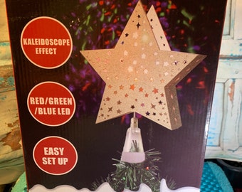 Christmas Tree Topper- LED Lit Tree Topper with Kaleidoscope Effect with Red, Green, and Blue LED Lights NEW in Original Box!