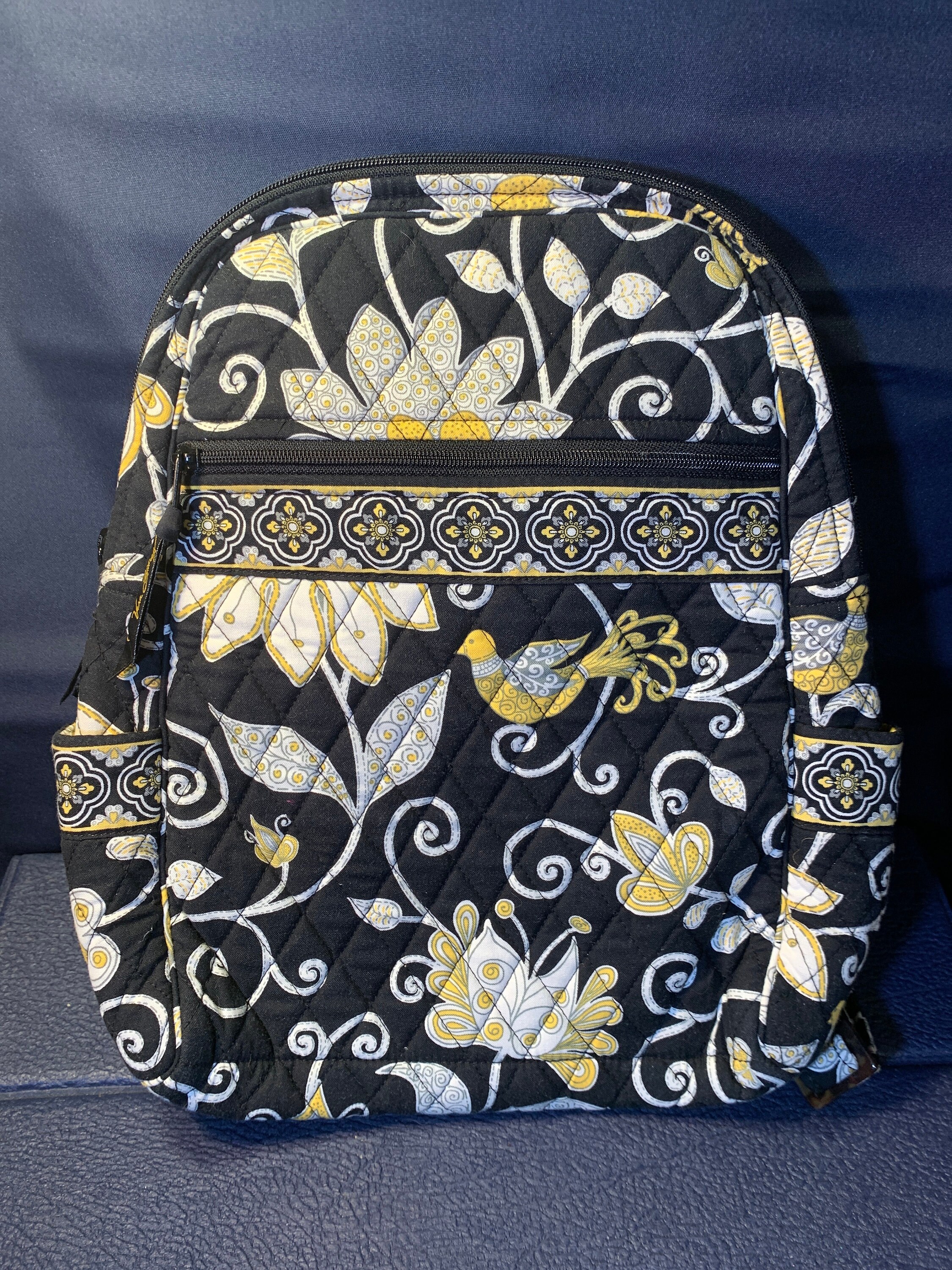 Vera Bradley Backpack Tote- Black, Yellow, and White Floral