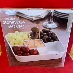 Home Essentials Sectional Stoneware Server with Bamboo Skewer Holder NEW in Original Box in Excellent Condition!