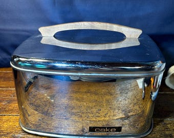 Couvre-gâteau vintage en acier inoxydable avec poignée en bois par Lincoln Beauty Ware 27,9 x 28,9 x 15,8 cm