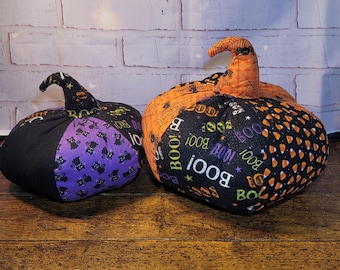 Set of Halloween Fabric Pumpkins,Candy Corn & Spooky Prìnt Plush Pumpkins,Fall Table Dacor,Farmhouse Autumn Centerpiece,Soft Halloween Decor