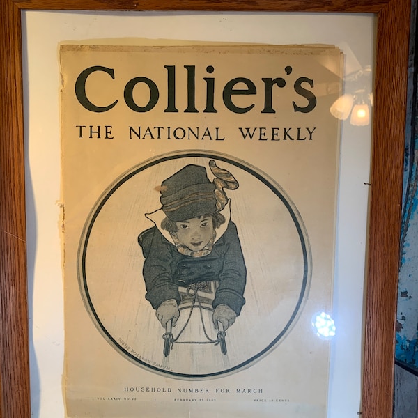 Antique Collier’s National Weekly Tabloid Magazine Paper Dated February 25, 1905 Oak Framed Over 117 YEARS OLD!!