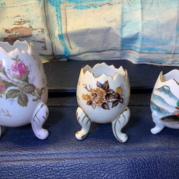 Japan Footed Egg Vases- Vintage Porcelain Hand Painted Egg Vases Your Choice in Excellent Condition!!