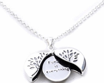 Unique Sterling Silver Pendant Family Tree Opens to say, “Family is Everything” on Sterling Silver chain.
