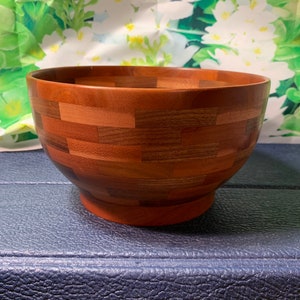 Exotic Hand Made Wooden Salad Bowl- Hand Turned Cherry and Walnut Bowl signed by Artist in Excellent Condition!