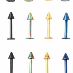 Spiked Labaret Lip Ear Nose Stud Bar 20 gauge. Many colors and lengths!! NEW