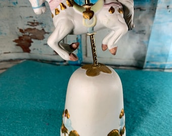 Vintage Porcelain Carousel Horse Figurine: Bell Shaped Stand