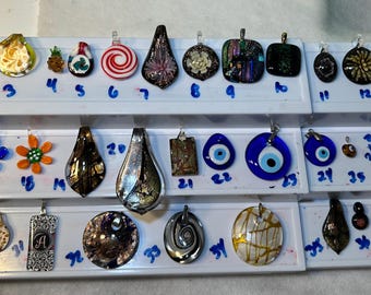 Hand Blown Glass Pendant: Floral, Tropical, Iridescent, Evil Eyes, Turtle, Candy, Dichromatic Glass and More!