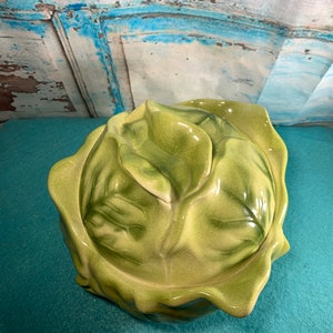 Holland Pottery Ceramic Majolica Lettuce Cabbage Serving Bowl With Lid EXCELLENT Condition!!!
