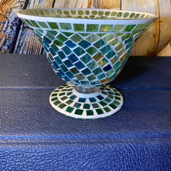 Glass Tile Decorative Bowl or Candle Holder-Large Vintage Colorful Hurricane Candle Holder or Bowl in Original Box in Like NEW  Condition!