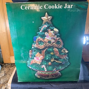 Christmas Tree Ceramic Vintage Cookie Jar NEW in Original Box Collectible Cookie Jar