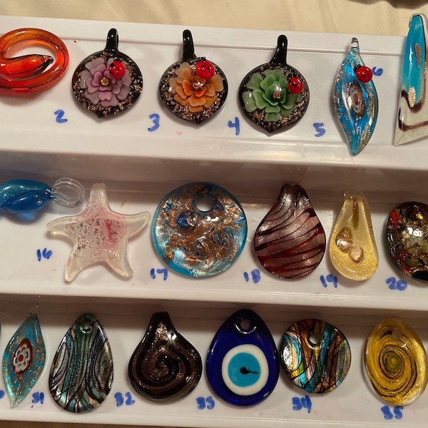 Hand Blown Stunning Glass Pendants NEW Butterflies, Ocean, Music, Fish, Crosses, Floral, Snakes, Ladybug, Misc. One-of-a-kind!! Newly Listed