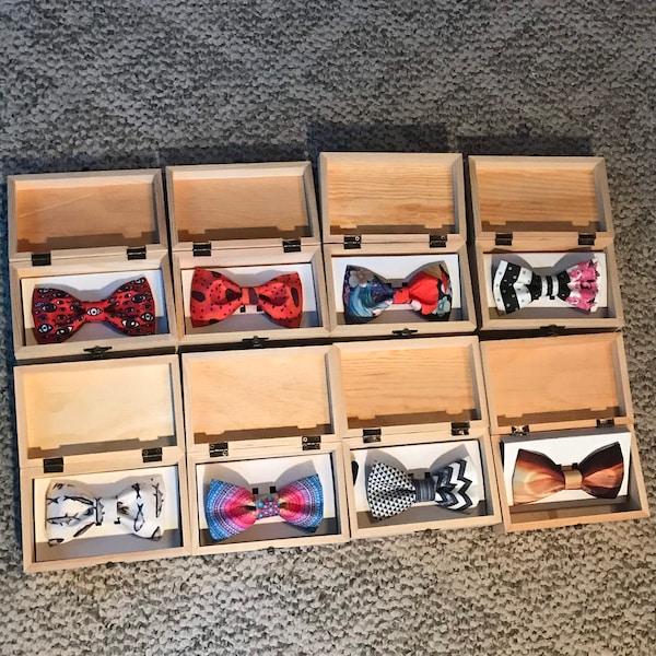 Assorted Bow Ties (Your Choice of 8 Styles) in Wooden Boxes NEW