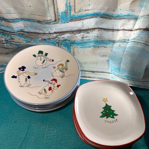 Conjunto de 4 pratos vintage de Natal: redondos ou semi-quadrados