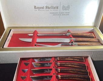 Vintage Regent Sheffield Tranchier- & Steakmesserset - Rostfreier Stahl in der Originalverpackung