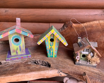 Wooden Bird Houses- Hand Painted Colorful Bird House